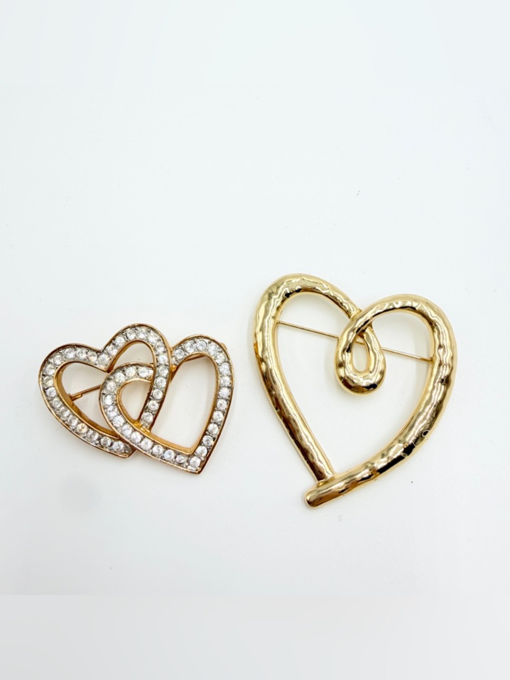 Vintage Brooch Bundle Roman Heart Rhinestone & Gold Tone Pin Set
